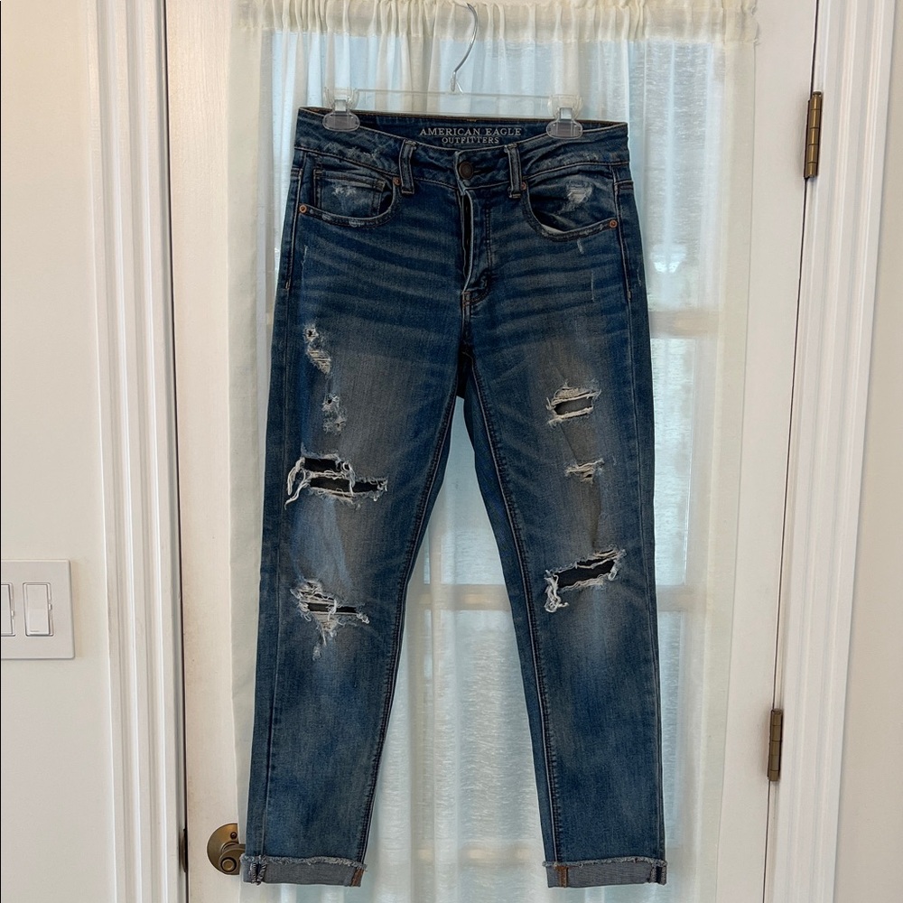 American Eagle Outfitters Women's Distressed Blue Boyfriend Jeans